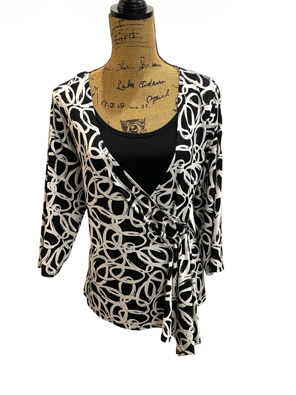 Bay Studio Black and White Wrap-Style Printed Top